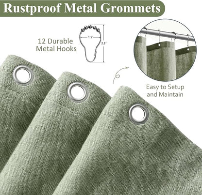 60 Inch Shower Curtain - Stall Narrow Half Green Linen Ultra Thick Fabric Shower Curtain Set with Hooks, Boho Farmhouse Rustic RV Camper Bath Curtains for Bathroom, Sage Green, 60 x 72
