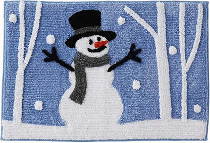SKL Home Christmas Winter Friends Snowman Bath Rug, 20" x 30", Blue | Ultra-plush & absorbent. Anti-slip Latex backing. Great for the bathroom, kitchen or any space. Machine washable.