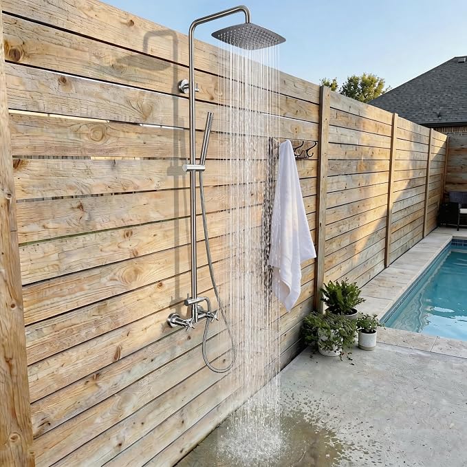 G‑Promise 316 Marine Grade Stainless Steel 10 Inches Outdoor Shower Kit | SUS 316 Stainless Steel, Built to Last, Easy Install, Height Adjustable, Wall Mounted, for Poolside, Backyard, Coastal Homes