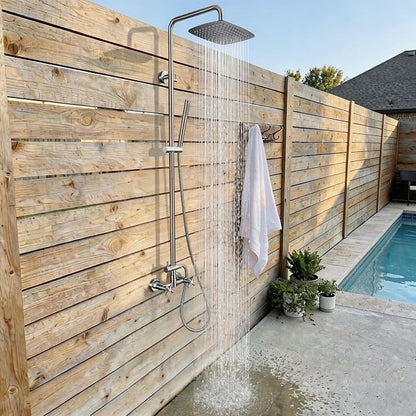 G‑Promise 316 Marine Grade Stainless Steel 10 Inches Outdoor Shower Kit | SUS 316 Stainless Steel, Built to Last, Easy Install, Height Adjustable, Wall Mounted, for Poolside, Backyard, Coastal Homes