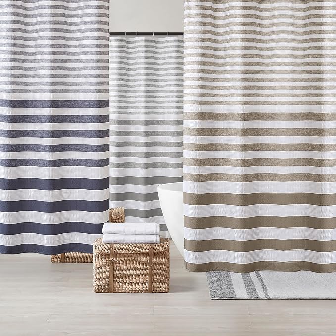 Madison Park Standard Shower Curtain for Bathroom, Taupe Ombre, 72" x 72" | Ariana Ombre Cozy, Spa Quality Modern Waffle Weave Contemporary, 3M Scotchgard Treatment, Machine Washable