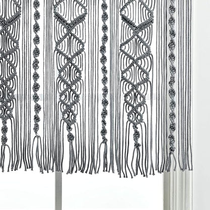 Lush Decor Boho Macrame Textured Cotton Valance, 40" W x 30" L, Gray - Boho Kitchen Curtains & Wall Decor - Macrame Valance - Bathroom Window Curtains