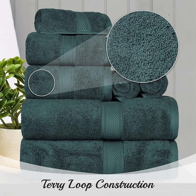 SUPERIOR Egyptian Cotton Ultra Plush & Absorbent, 10 Piece Set, Teal | Quick Dry, Soft Luxury Towel Set, Bath Essentials, Guest Bath, Spa, 2 Bath, 4 Hand, 4 Face Towels, Madeline Towels