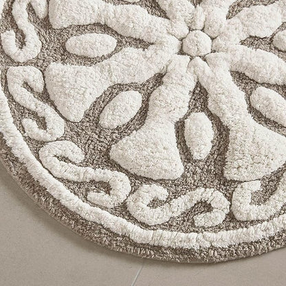 Madison Park Casablanca 100% Cotton Tufted Bathroom Rugs Luxurious Plush Medallion Floral Pattern Bath Mat Absorbent, Quick Dry, Spa Design Shower Room Décor, Round 25", Taupe