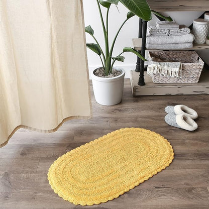 DII Crochet Collection Reversible Bath Mat, Large Oval, 21x34, Yellow