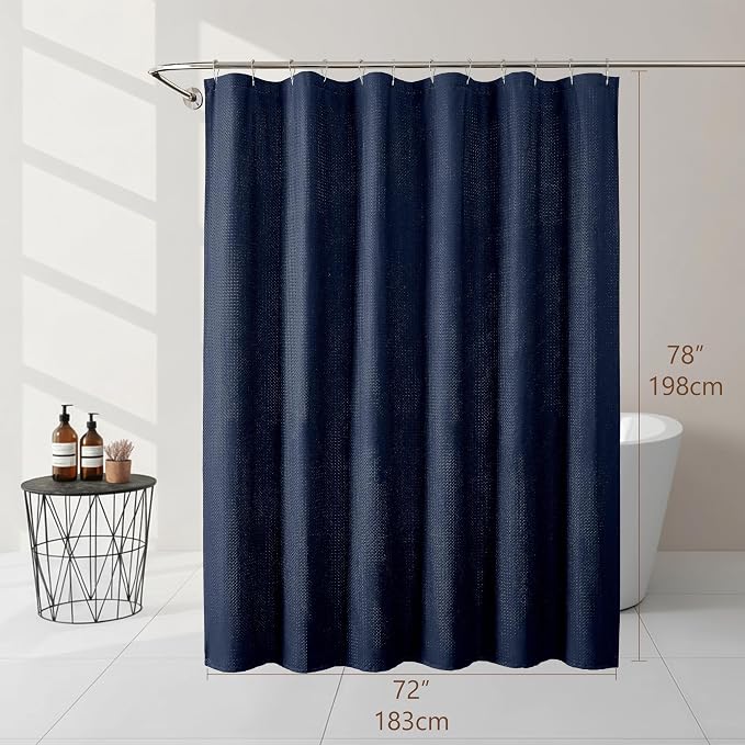 Navy Blue Fabric Shower Curtain 78 Inch Length 1 Piece, Embossed Textured Waffle Cloth Shower Curtains for Bathroom Modern Hotel Spa, Water Resistant Machine Washable, 72Wx78L Inches