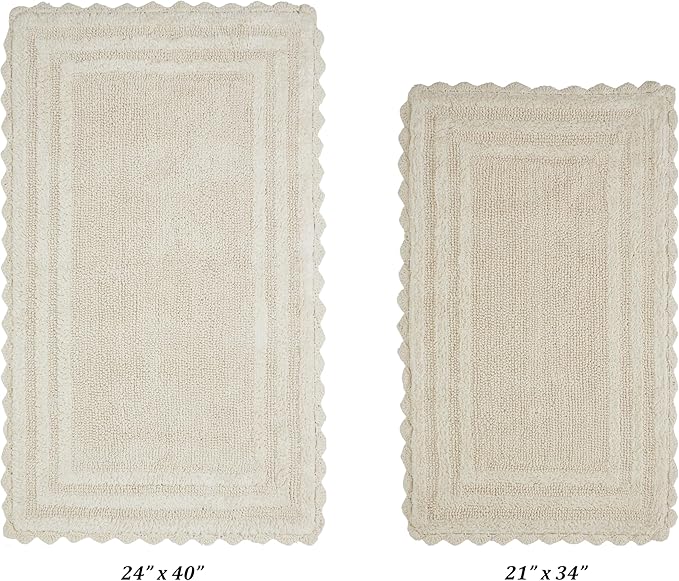 Better Trends 2 Piece Lilly Crochet Rug Set 100% Cotton Soft Luxury Long Bathroom Rug Reversible Absorbent Washable Bath Mat for Bathroom Floor Decor Tub 21”x34”24"x40" Ivory