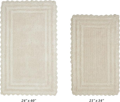 Better Trends 2 Piece Lilly Crochet Rug Set 100% Cotton Soft Luxury Long Bathroom Rug Reversible Absorbent Washable Bath Mat for Bathroom Floor Decor Tub 21”x34”24"x40" Ivory