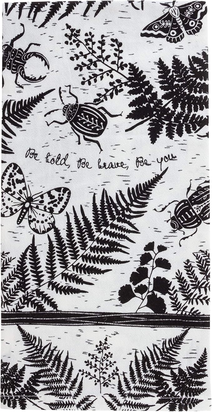 Karma Gifts Black and White Boho Tea Towels, 28" L x 20" W, Beetle