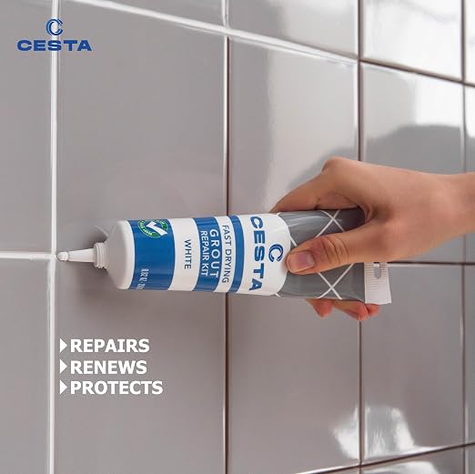 Tile Grout Repair Kit White - Fast Drying Premixed Grout Filler for Bathroom, Kitchen & Floor - Restore & Renew Tile Joints Line - Squeeze Tube with Applicator - Fills Cracks and Gaps (8.8 oz)