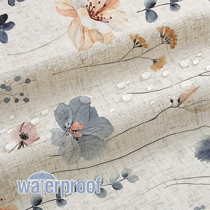 Blue Linen Watercolor Floral Fabric Shower Curtain, 72x72 | Linen Fabric, Modern Minimalist Floral Print, Machine Washable, Rustproof Grommets, for Bathroom Home