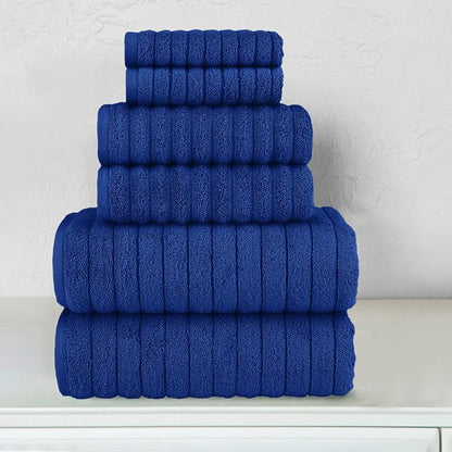 Elegant Comfort 100% Turkish Cotton Corduroy Ribbed Luxury Bath Towels 6-Piece Set, Premium Feel - Quick Dry, Highly Absorbent, Contains 2 Bath Towels, 2 Hand Towels, and 2 Washcloths, Royal Blue