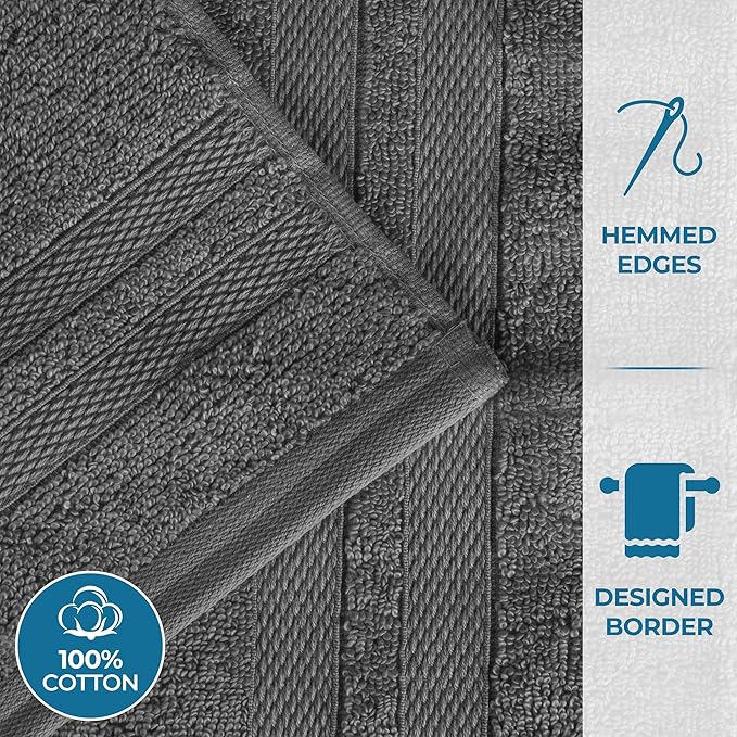 SUPERIOR Ultra-Soft 3-Piece Cotton Towel Set, Daily Use for Bathroom, Guest Room, Quick Dry, Set Includes 1 Bath Towel, 1 Hand Towel, and 1 Washcloth, Essential Plush Towels for Home - Charcoal