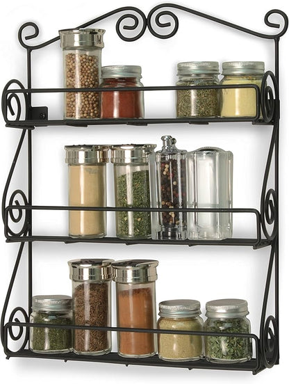 Spectrum Diversified Scroll Wall-Mounted Traditional Spice Rack Organizer for Cabinet & Kitchen, 3-Tier, Beauty & Nail Polish, 43710