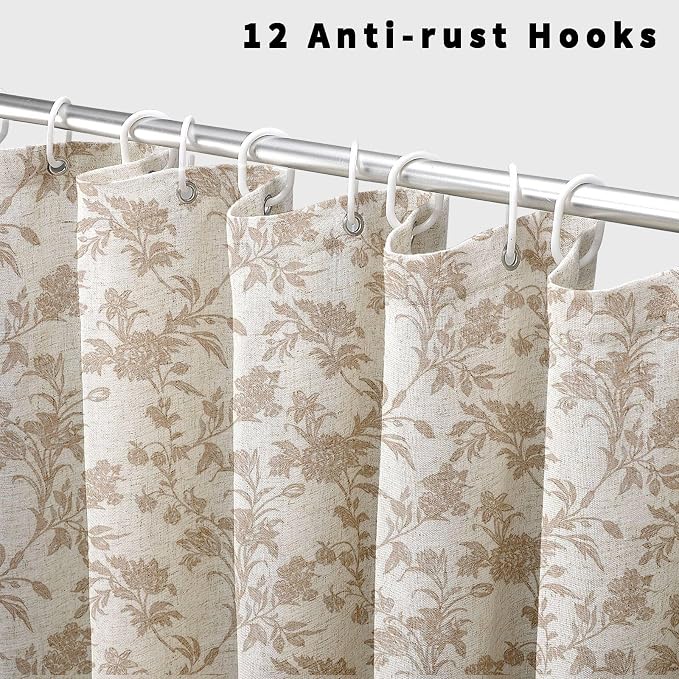 WOUVMA Beige Shower Curtain Floral Cotton Linen Cottagecore Shower Curtain for Bathroom 72" W x 72" L Boho Farmhouse