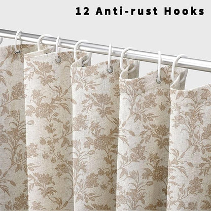 WOUVMA Beige Shower Curtain Floral Cotton Linen Cottagecore Shower Curtain for Bathroom 72" W x 72" L Boho Farmhouse