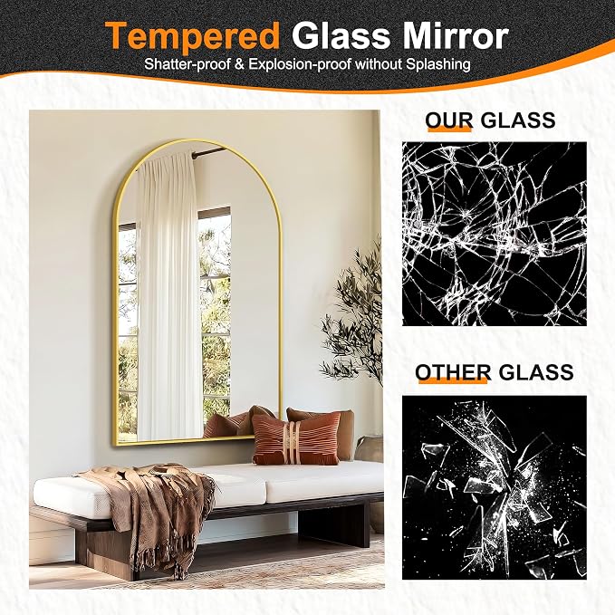 Arched Bathroom Mirror, Gold, 50"x30"