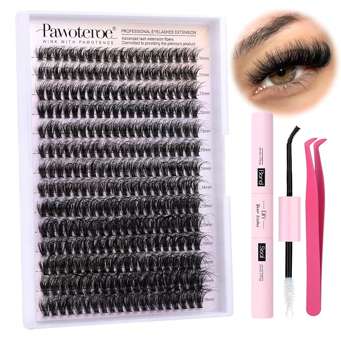 Lash Extension Kit DIY Individual Lash Clusters Kit Full 50D with Lash Bond and Seal and Lash Applicator, 9-16mm Clusters Eyelash Extension Kit at Home (Full 50D, 9-16mm, Kit)
