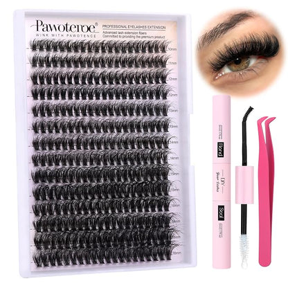Lash Extension Kit DIY Individual Lash Clusters Kit Full 50D with Lash Bond and Seal and Lash Applicator, 9-16mm Clusters Eyelash Extension Kit at Home (Full 50D, 9-16mm, Kit)