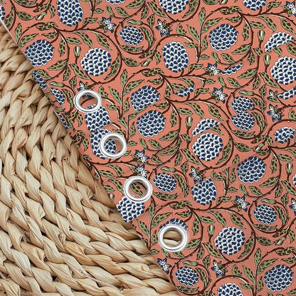 MUGINYU Boho Burnt Orange Floral Shower Curtain - 72x72 Inches,Cotton Blend Cloth Fabric, Botanical Coral Block Print Pattern for Rustic Farmhouse Frenchy Bathroom