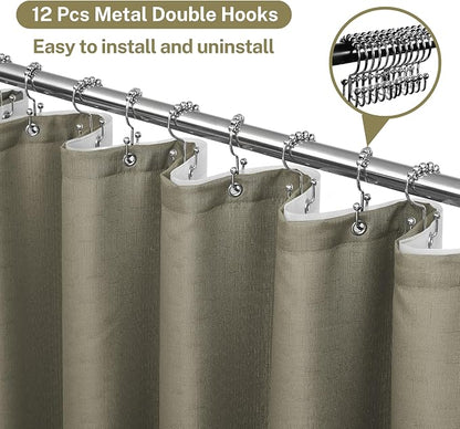 3 in 1 Shower Curtain Set, Khaki Shower Curtain and Liner Set with 12 Double Sided Shower Curtain Hooks, Cloth Shower Curtains for Bathroom,Waterproof, 72" W*72" H