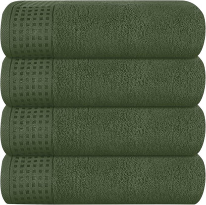 GLAMBURG Ultra Soft 4 Pack Oversized Bath Towel Set 27x54 inches, 100% Cotton Bath Towels, Highly Absorbant Compact Quickdry & Lightweight Towel, Ideal for Gym Travel Camp Pool - Olive Green