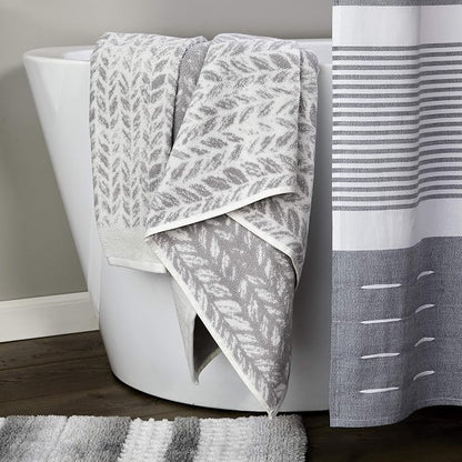 SKL Home Distressed Leaves Han Towel Set-2pc, 100% Turkish Cotton, Gray | 600 GSM weight. Spa-level quality. Soft & absorbent, reversible jacquard. For the bathroom, kitchen, bar or any sink space.