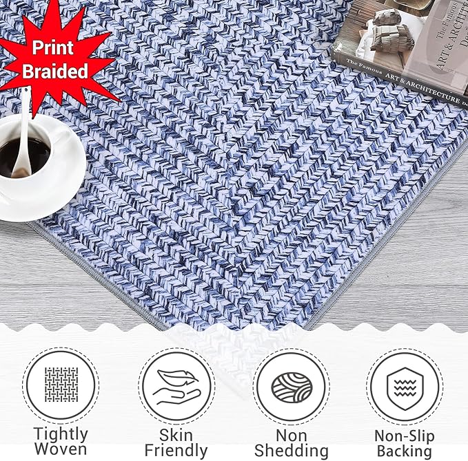 Printed Washable Runner Rug 2x10 Non Slip Bathroom Rugs Modern Soft Bedroom Rug Farmhouse Kitchen Runner Stain Resistant Carpet for Hallway Entryway Rugs 2'x10' Light Blue
