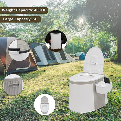 VINGLI Portable Toilet, Commode with 5 Gallon Bucket Inner, Lightweight Camping RV Toilet for Adult, Kids, Boat, Van, Travel (Classic)