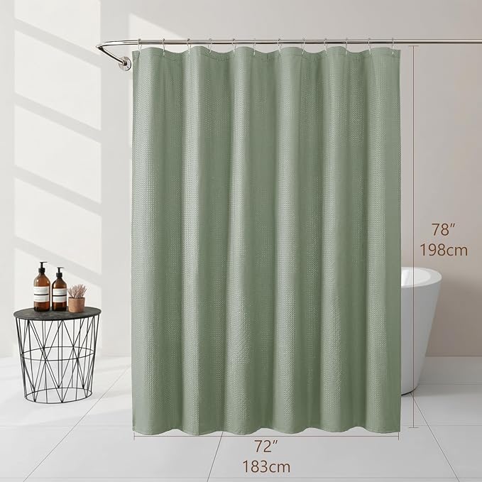 Sage Green Fabric Shower Curtain 78 Inch Length 1 Piece, Embossed Textured Waffle Cloth Shower Curtains for Bathroom Modern Hotel Spa, Water Resistant Machine Washable, 72Wx78L Inches