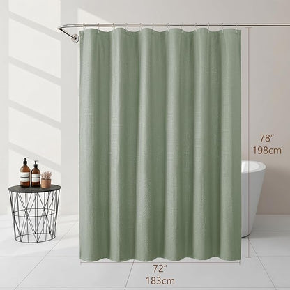 Sage Green Fabric Shower Curtain 78 Inch Length 1 Piece, Embossed Textured Waffle Cloth Shower Curtains for Bathroom Modern Hotel Spa, Water Resistant Machine Washable, 72Wx78L Inches