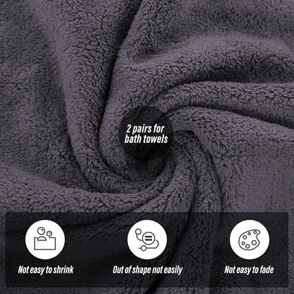 MOONQUEEN 2 Pack Premium Bath Towel Set - Quick Drying - Microfiber Coral Velvet Highly Absorbent Towels - Multipurpose Use as Bath Fitness, Bathroom, Sports, Yoga Towel (Dark Grey, Bath Towel)