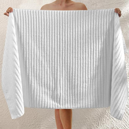 Elegant Comfort 100% Turkish Cotton Corduroy Ribbed Luxury Jumbo Bath Towel Ultra Soft - 35 x 70 Inch - Luxury Spa Premium Hotel Quality Highly Absorbent and Quick Dry Large Bath Towel, White