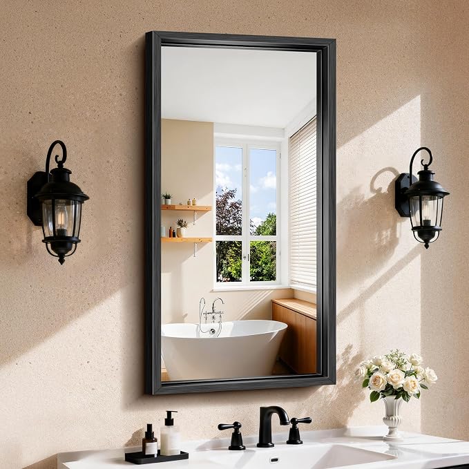 CIRCUMI 20"x40" Brushed Black Bathroom Mirror, Rectangular Vanity Mirror | Chunky Box Metal Frame, Shatterproof, Tempered Glass, Bathroom Remodel&New Home,Wall Mirror for Over Sink,Living Room,Hallway