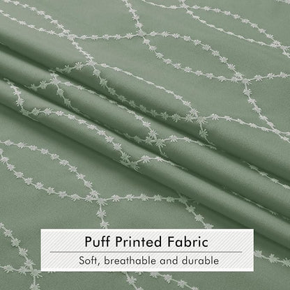 OVZME Sage Green Shower Curtain for Bathroom, Puff Printed Textured Shower Curtain with Tassels, Rustic Geometry Heavy Duty Vintage Country Bathroom Curtain, Water Resistant Fabric, 72Wx72L Inches