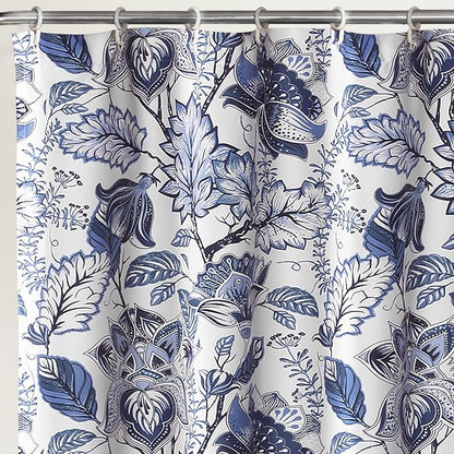 Lush Decor, Blue Cynthia Jacobean Shower Curtain-Fabric Floral Print Design,72 x 72