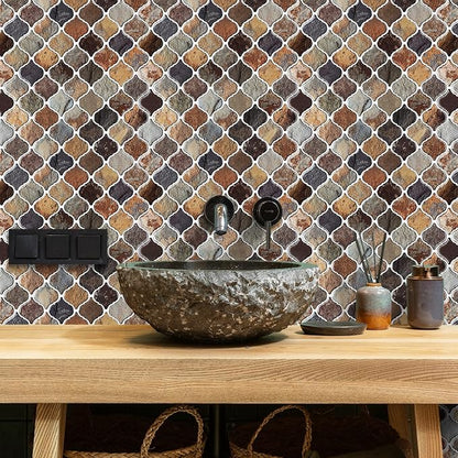 STICKGOO Arabesque Peel and Stick Backsplash, 12”X12” Backsplash Tile for Kitchen Peel and Stick, Self Adhesive Wall Tile Stick on Tiles (Thicker Design, Multicolor Sandstone)
