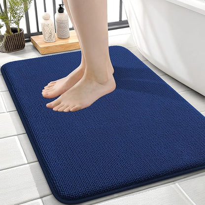 OLANLY Thick Memory Foam Small Bathroom Rug 24x16, Absorbent Bath Mat, Navy | Soft Quick Dry Bath Rugs, Non-Slip Carpet, Machine Washable Mat for Bathroom Floor, Tub and Shower, Home Decor Accessories