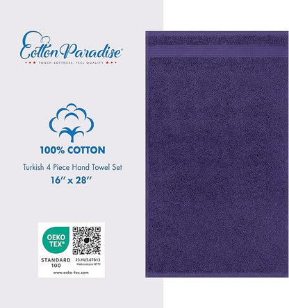 Cotton Paradise Hand Towels for Bathroom, 100% Cotton Turkish 4 Piece Hand Towel Set, Soft Absorbent Face Towels, Purple Hand Towels