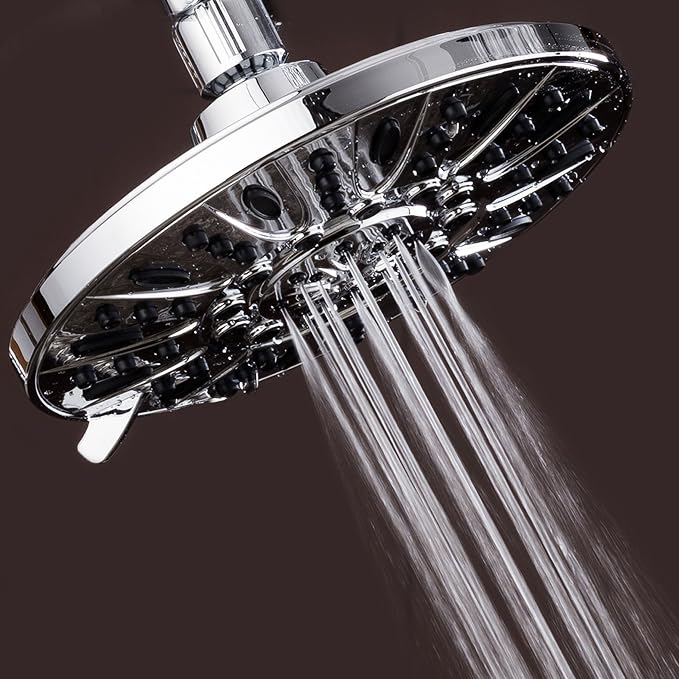 AquaDance High Pressure 6-Setting, 7" Rainfall Shower Head – Tested to Meet US Quality Standards, Angle-Adjustable, with Tool-Free Installation – Chrome Finish | Angle Adjustable with Extra-wide Flow Coverage & High Precision Anti-clog Nozzles. Tool-Fr...
