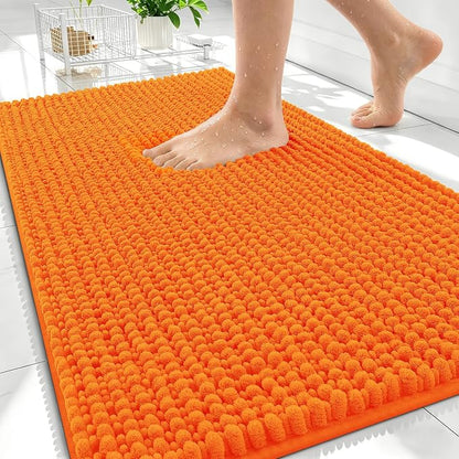 OLANLY Thick Chenille Bathroom Rugs 30x20, Soft Absorbent Bath Mat, Orange | Bath Rugs, Rubber Backing, Machine Wash Dry, Bath Mats for Bathroom Floor, Tub and Shower, Home Decor Accessories