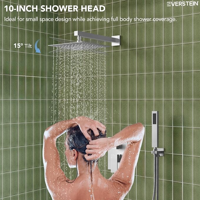 Shower Tub Faucet Set, 10" Bathroom Rainfall Shower Head Fixtures Combo with Handheld Spray and Tub Spout, Brushed Nickel (Valve Included)