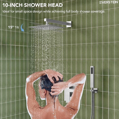 Shower Tub Faucet Set, 10" Bathroom Rainfall Shower Head Fixtures Combo with Handheld Spray and Tub Spout, Brushed Nickel (Valve Included)