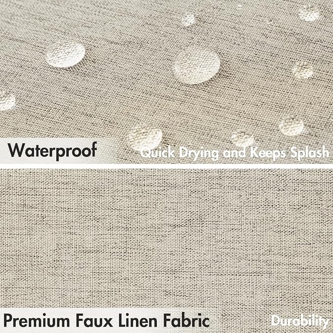 MIULEE Linen Scalloped Linen Shower Curtain 72x72 Inches | Linen Textured, Waterproof, Washable, 12 Metal Hooks, Heavy Duty Cloth, Black Border, Shower Curtain for Bathroom Bathtub