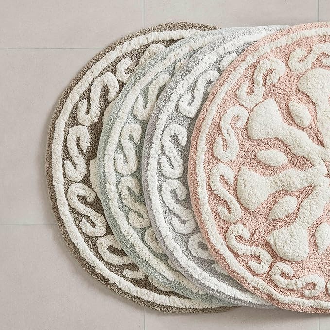 Madison Park Casablanca 100% Cotton Tufted Bathroom Rugs Luxurious Plush Medallion Floral Pattern Bath Mat Absorbent, Quick Dry, Spa Design Shower Room Décor, Round 25", Pink