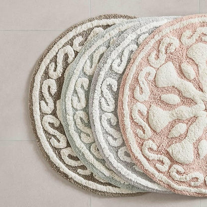 Madison Park Casablanca 100% Cotton Tufted Bathroom Rugs Luxurious Plush Medallion Floral Pattern Bath Mat Absorbent, Quick Dry, Spa Design Shower Room Décor, Round 25", Taupe