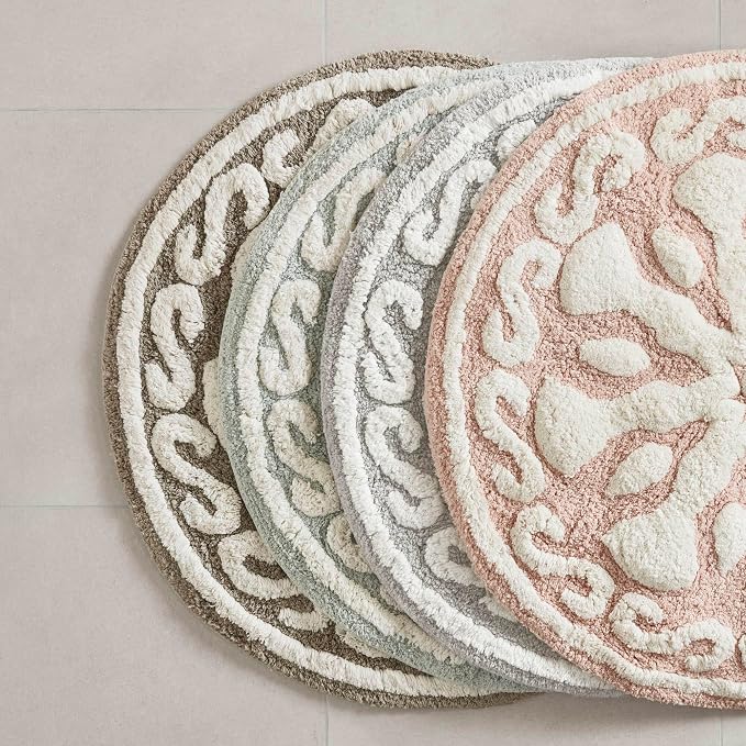 Madison Park Casablanca Tufted Cotton Bath Rug Non-Slip, Round 25", Taupe | Luxurious Plush Bath Mat, Quick Dry, Soft, Machine Washable, Floral Pattern, Absorbent, Plush, OEKO-TEX, for Bathroom