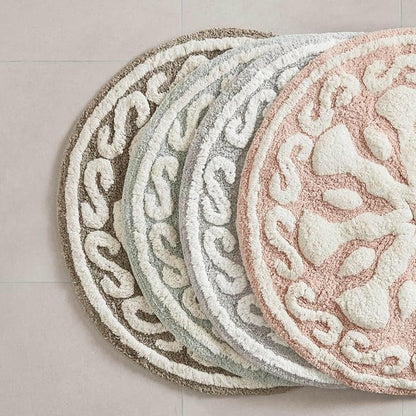 Madison Park Casablanca Tufted Cotton Bath Rug Non-Slip, Round 25", Taupe | Luxurious Plush Bath Mat, Quick Dry, Soft, Machine Washable, Floral Pattern, Absorbent, Plush, OEKO-TEX, for Bathroom