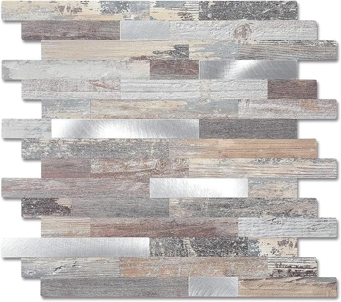 Yipscazo 2026 New Upgrade Peel and Stick Wood Metal Tile Backsplash, Stick on Tiles for Backsplash Kitchen, Bathroom (20 Sheets, Light Wood)