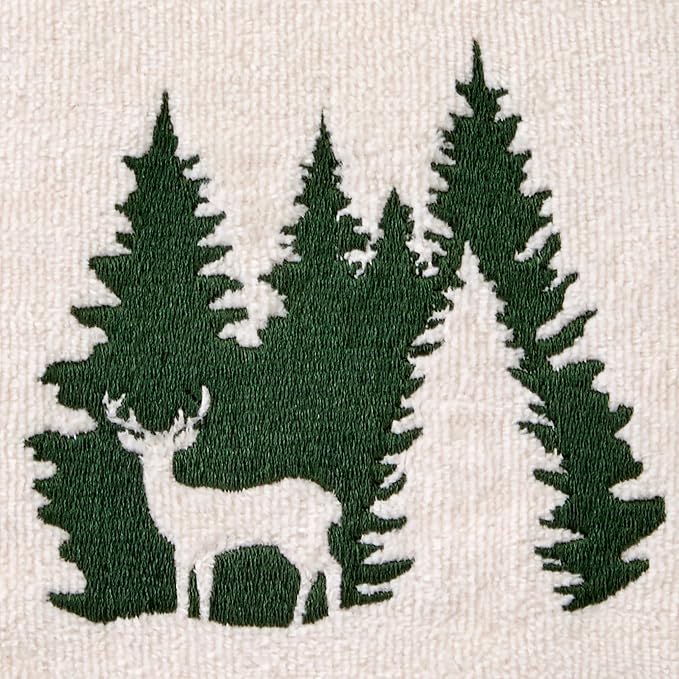 SKL Home Christmas/Winter Deer Spruce Hand Towel Set-2pc, Natural | Soft, embroidered velour. Great for the bathroom, kitchen or bar. Fun for lodge/cabin décor & holiday gifting.